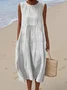 Women Floral Sleeveless Summer Printing Dress Crew Neck Daily Casual Maxi Tank H-Line Dress