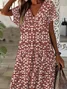 Women Floral Short Sleeve Summer Printing Dress V Neck Daily Casual Maxi X-Line Dress