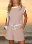 Women Striped Crew Neck Short Sleeve Casual Summer Jumpsuit