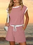 Women Striped Crew Neck Short Sleeve Casual Summer Jumpsuit
