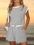 Women Striped Crew Neck Short Sleeve Casual Summer Jumpsuit
