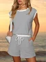 Women Striped Crew Neck Short Sleeve Casual Summer Jumpsuit