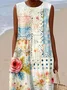 Women Floral Sleeveless Summer Printing Dress Crew Neck Daily Casual Maxi Tank H-Line Dress