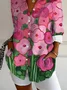 Women Floral Long Sleeve Shirt Spring/Fall Buckle Shirt Collar Daily Casual Top