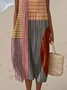 Women Striped Sleeveless Summer Printing Dress Crew Neck Daily Casual Maxi Tank H-Line Dress