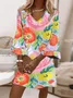 Women Floral Half Sleeve Summer Printing Dress V Neck Daily Casual Maxi H-Line Dress