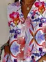 Women Floral Long Sleeve Shirt Spring/Fall Buckle Shirt Collar Daily Casual Top
