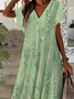 Women Abstract Short Sleeve Summer Printing Dress V Neck Daily Casual Maxi X-Line Dress