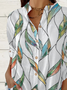 Women Leaf Long Sleeve Shirt Spring/Fall Printing Stand Collar Daily Casual Top