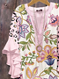Women Floral Half Sleeve Shirt Summer Printing V Neck Daily Casual Top