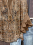 Women Floral Half Sleeve Shirt Summer Printing V Neck Daily Casual Top