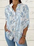 Women Floral Long Sleeve Shirt Spring/Fall Printing Stand Collar Daily Casual Top