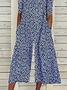 Women Floral Crew Neck Short Sleeve Casual Summer Jumpsuit