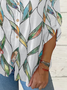 Women Leaf Long Sleeve Shirt Spring/Fall Printing Stand Collar Daily Casual Top