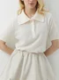 Women Plain Short Sleeve Tee T-shirt Shawl Collar Buckle Casual Summer Top
