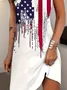 Women Independence Day (Flag) Sleeveless Summer Printing Dress Notched Daily Casual Mini Tank H-Line Dress