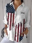Women Independence Day (Flag) Three Quarter Sleeve Shirt Spring/Fall Printing Shirt Collar Daily Casual Top