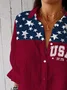 Women Independence Day (Flag) Three Quarter Sleeve Shirt Spring/Fall Printing Shirt Collar Daily Casual Top