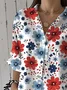 Women Floral Three Quarter Sleeve Shirt Spring/Fall Printing Shirt Collar Daily Casual Top