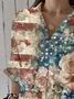 Women Floral Three Quarter Sleeve Shirt Spring/Fall Printing Shirt Collar Daily Casual Top
