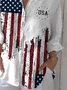 Women Independence Day (Flag) Three Quarter Sleeve Shirt Spring/Fall Printing Shirt Collar Daily Casual Top