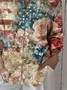 Women Floral Three Quarter Sleeve Shirt Spring/Fall Printing Shirt Collar Daily Casual Top