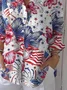 Women Floral Three Quarter Sleeve Shirt Spring/Fall Printing Shirt Collar Daily Casual Top