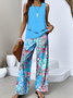 Women Floral Two-Piece Set Daily Sleeveless Casual Summer Top With Pants Matching Set