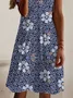 Women Floral Short Sleeve Summer Printing Dress V Neck Daily Casual Midi Fit & Flare Dress A-Line Dress