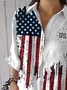 Women Independence Day (Flag) Three Quarter Sleeve Shirt Spring/Fall Printing Shirt Collar Daily Casual Top