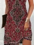 Women Floral Short Sleeve Summer Printing Dress V Neck Daily Casual Midi Fit & Flare Dress A-Line Dress