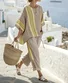 Women Striped Two-Piece Set Daily Half Sleeve Casual Summer Matching Set