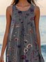 Women Floral Sleeveless Summer Dress Crew Neck Daily Casual Midi A-Line Dress
