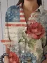 Women Floral Three Quarter Sleeve Shirt Spring/Fall Printing Shirt Collar Daily Casual Top