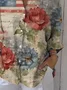 Women Floral Three Quarter Sleeve Shirt Spring/Fall Printing Shirt Collar Daily Casual Top