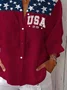 Women Independence Day (Flag) Three Quarter Sleeve Shirt Spring/Fall Printing Shirt Collar Daily Casual Top