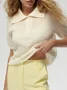 Women Plain Short Sleeve Tee T-shirt Shawl Collar Buckle Casual Summer Top
