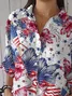 Women Floral Three Quarter Sleeve Shirt Spring/Fall Printing Shirt Collar Daily Casual Top