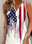 Women Independence Day (Flag) Sleeveless Summer Printing Dress Notched Daily Casual Mini Tank H-Line Dress