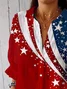 Women Independence Day (Flag) Three Quarter Sleeve Shirt Spring/Fall Printing Shirt Collar Daily Casual Top