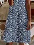 Women Floral Short Sleeve Summer Printing Dress V Neck Daily Casual Midi Fit & Flare Dress A-Line Dress