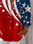 Women Independence Day (Flag) Three Quarter Sleeve Shirt Spring/Fall Printing Shirt Collar Daily Casual Top
