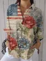 Women Floral Three Quarter Sleeve Shirt Spring/Fall Printing Shirt Collar Daily Casual Top