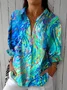 Women Abstract Three Quarter Sleeve Shirt Spring/Fall Printing Shirt Collar Daily Casual Top