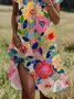 Women Floral Short Sleeve Summer Printing Dress Crew Neck Daily Casual Mini Tunic H-Line Dress