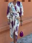 Women Floral Lace-up Two-Piece Set Daily Long Sleeve Casual Spring/Fall Top With Skirt Matching Set