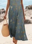 Women Floral Sleeveless Summer Printing Dress Crew Neck Daily Casual Maxi Tank H-Line Dress