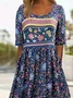 Women Floral Half Sleeve Summer Printing Dress Crew Neck Daily Casual Maxi A-Line Dress