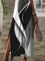 Women Abstract Short Sleeve Summer Printing Dress V Neck Daily Casual Maxi X-Line Dress