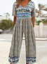 Women Floral V Neck Half Sleeve Casual Summer Jumpsuit